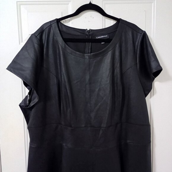 Lane Bryant Womens Plus Size Faux Leather Dress Black 26 Midi - Picture 5 of 12